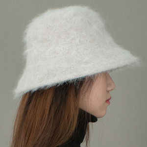 fuzzy white bucket hat